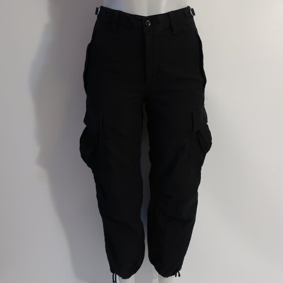 TNA Black Cotton Ankle Tie Cropped Balloon Cargo Pants - Picture 1 of 13